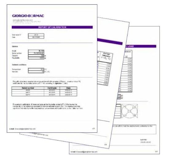 Picture of Accredited calibration certificate Accredia for XS BALANCE 27000903